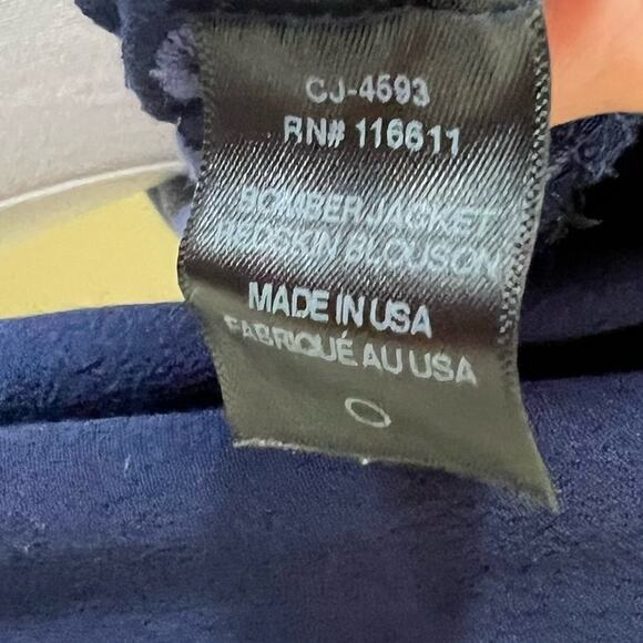 AMADI Bomber Jacket Small Redskin Blouson Eyelet Full Zip Embroidered Blue Crepe - Picture 10 of 12